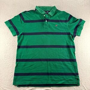 Polo Ralph Lauren Polo Shirt Mens Large Green Striped Cotton Logo Golf Tennis